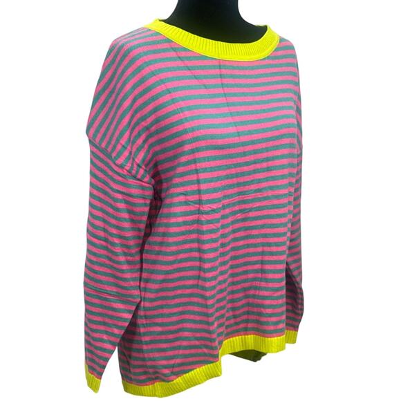 NWT Wihott Oversized Sweater Neon pink Teal Stripped Small - Picture 2 of 5